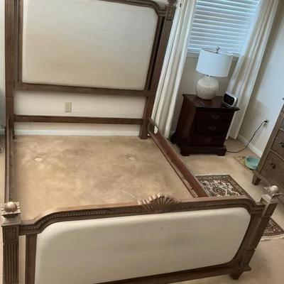 Carved Wood Upholstered Bed Frame 