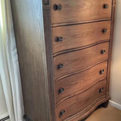 Vintage Carved Wood 5-Drawer Chest