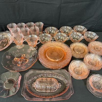 Vintage Pink Depression Glass Serving & Decorative Dish Set