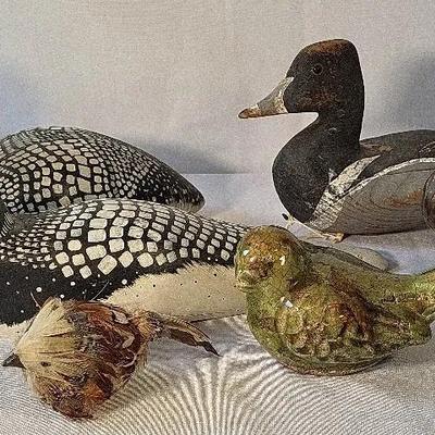 Ducks and Birds - Wooden Loons, Decoy Duck, Ceramic, Pewter, Feather Bird Ornament