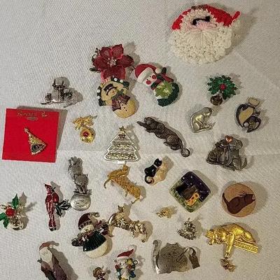 Cats and Christmas Brooches
