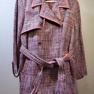 Pink Woven Terry Lewis Classic Luxuries Women's Coat with Genuine Leather Trim
