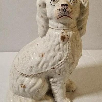 Antique White English Straffordshire Dog Figurine