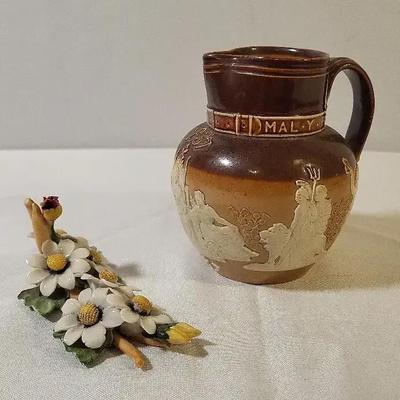 Doulton Lambeth Queen Victoria Stoneware + Porcelain Italian Flowers