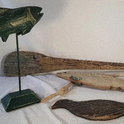 Vintage and Antique Wood Carved Birds and Fish