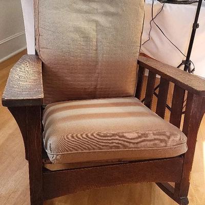 Antique Crafts Mission Wood Rocking Chair with Woven Seat