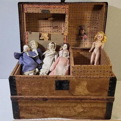 Antique Porcelain Doll Set and Trunk
