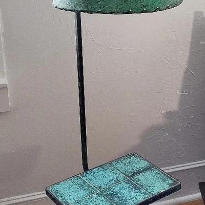 Vintage MCM Fiberglass Shade, Iron and Tile Floor Lamp