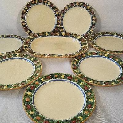 Vintage Royal Ivory Adam's Titan Ware Hand-Painted Plates and Platter