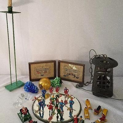 Antique Lead Toys, Metal Lantern Lamp, Copper Candlestick, Christmas & More