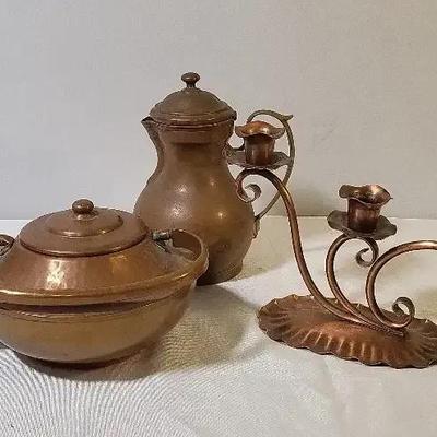 Vintage Gregorian Copper Pieces - Teapot, Pitcher, Candlestick