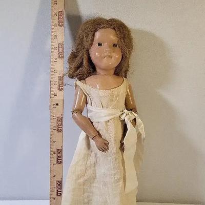 Antique Shoenut Girl Doll Wood 19" Movable Joints Mohair Hair