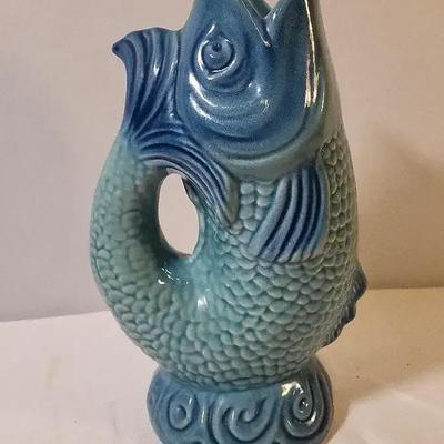 Vintage Blue Gurgling Fish Jug