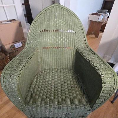 Vintage Green Wicker Accent Armchair