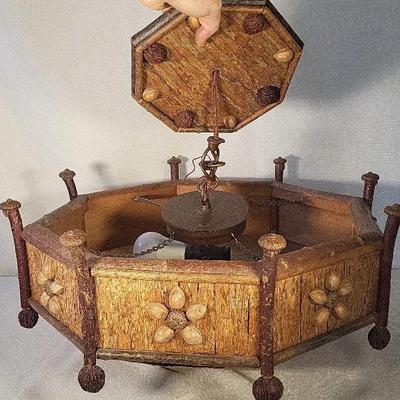 Rare Unique Handcrafted Wood and Nut Ceiling Light - King Ferry, NY