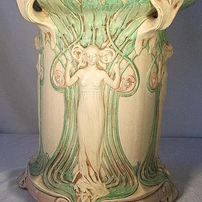 Antique Weller Pottery Painted Ivory Jardiniere Base