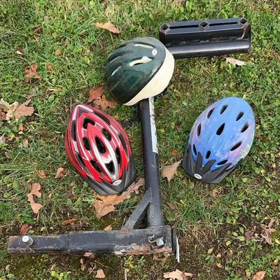 Bicycle Carrier And Three Bicycle Helmets