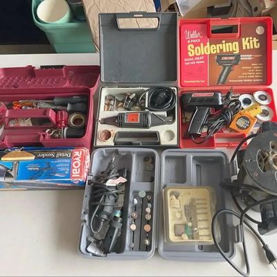 Various Power Tools Featuring Dremel With Accessories  