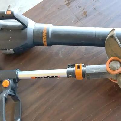 Works battery operated string, trimmer, and blower