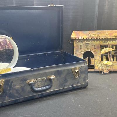 Mid-century Luggage Case, Vintage Vanity Case, and Metal Wall-hanging Art