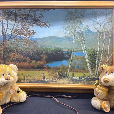 Vintage Back-lit Framed Print and Plush Collectibles