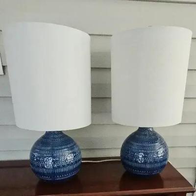 Blue Table Lamps Featuring Textured Patterned Bases