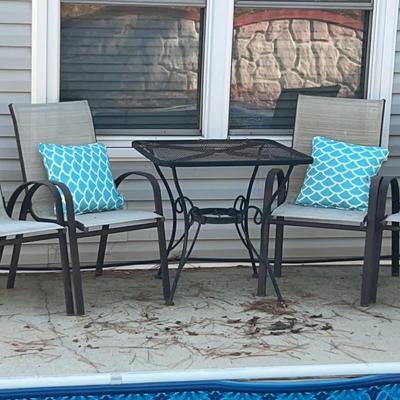 Outdoor Patio Set with Four Chairs, Metal Table & Pillows