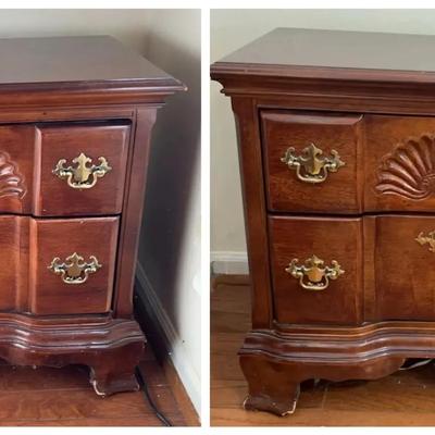 Pair of Wooden Nightstands With Shell Carving