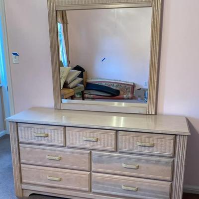 Light Colored Formica Topped Dresser with Mirror