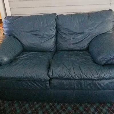 Lane Leather Loveseat Featuring Deep Teal Upholstery