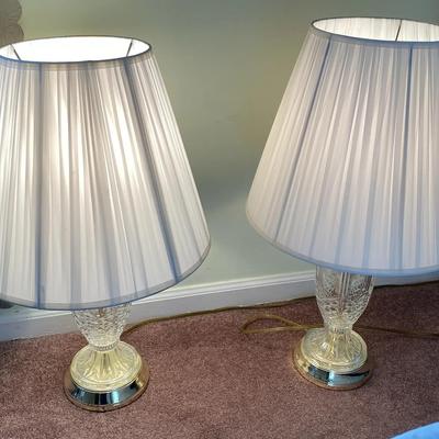 Pair of Glass Table Lamps with Pleated Shades