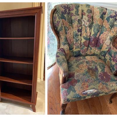 Accent Chair & Wood Bookshelf Pair