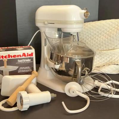 KitchenAid Epicurean Stand Mixer With Food Grinder Attachment, Powered On
