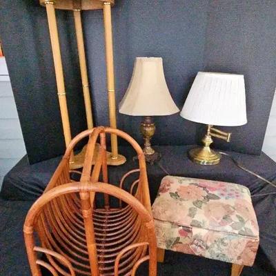 Vintage Home Accent Collection Featuring Lamps, Singer Sewing Stool & Magazine Rack