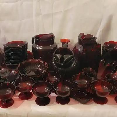Massive Anchor Hocking Royal Ruby Glass Collection, featuring 1940s–1960s Depression-Era Pieces