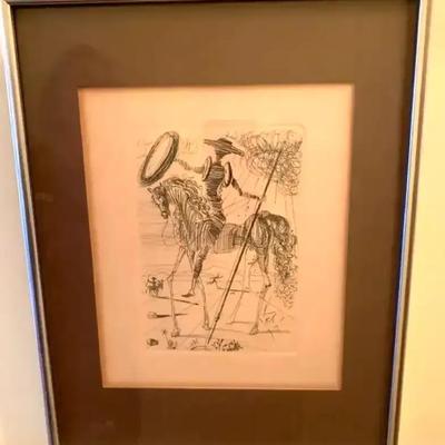 Authenticated Salvador Dalí Etching “Don Quixote,” featuring Silver Gallery Frame