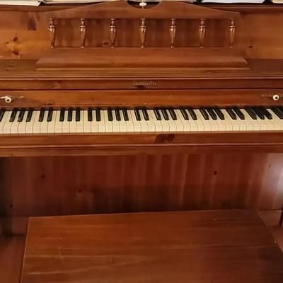 Baldwin Classic Wooden Upright Piano With Bench & Sheet Music Collection