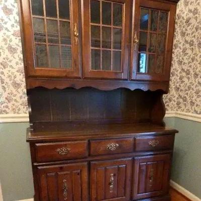 Bassett Solid Pine Hutch with Glass Doors and Brass Hardware