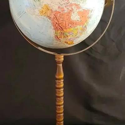 Vintage Replogle Globemaster Raised-Relief World Globe on Tall Wood & Metal Stand