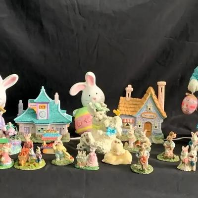 Vintage Easter Bunny Village Collection, featuring Light-Up Ceramic Houses