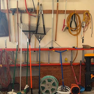 Garage & Lawn Tool Collection Featuring Werner Extension Ladder