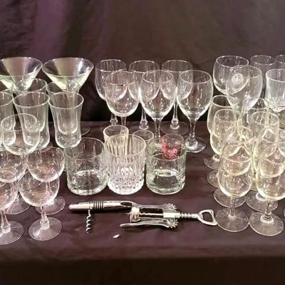 Large Barware Glass Collection Featuring Martini, Wine & Crystal Whiskey Glasses