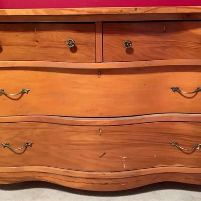 Mid-Century Modern Natural Wood Dresser with Wavy Front Design