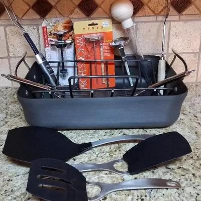 Calphalon Roasting Pan With Rack, Utensils, Thermometer & Injector