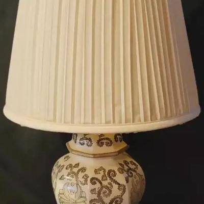 Hand-Painted Ceramic Ginger Jar Lamp with Pleated Shade