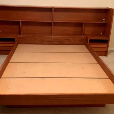 Mid-Century Modern Teak Headboard & Matching Queen Bed Frame
