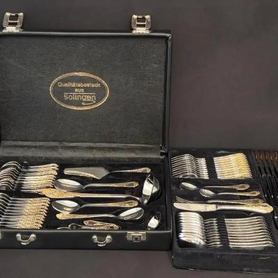 Solingen Germany 72-Piece Gold & Silver Flatware Set in Presentation Case