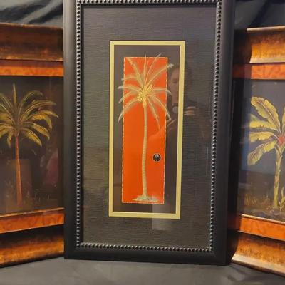 Contemporary Palm Tree Art Set – Kirklands Cedar Creek Pair & Tropical Red/Black Palm