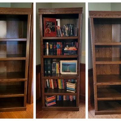 Set of Three Tall Oak Bookshelves – Adjustable Shelves