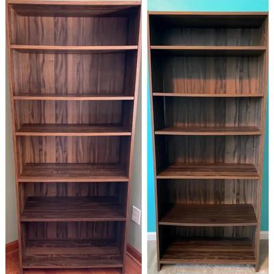 Pair of Tall Walnut-Finish 6-Tier Bookcases with Adjustable Shelves